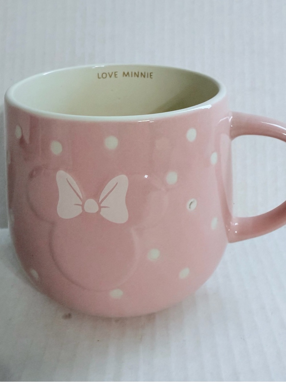 Disney 3D Embossed Zak Design Pink and White Polka Dot Minnie Mug